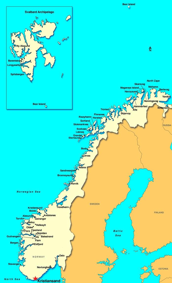 Mapa kristiansand Norvegia