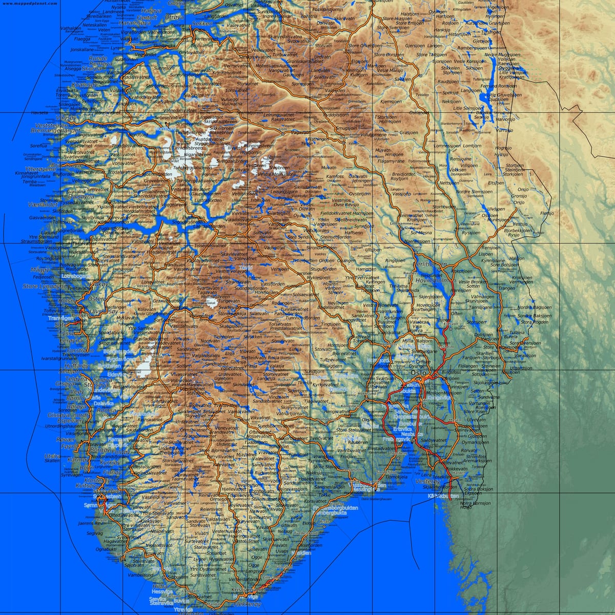 mapa zehatza hegoaldeko Norvegia