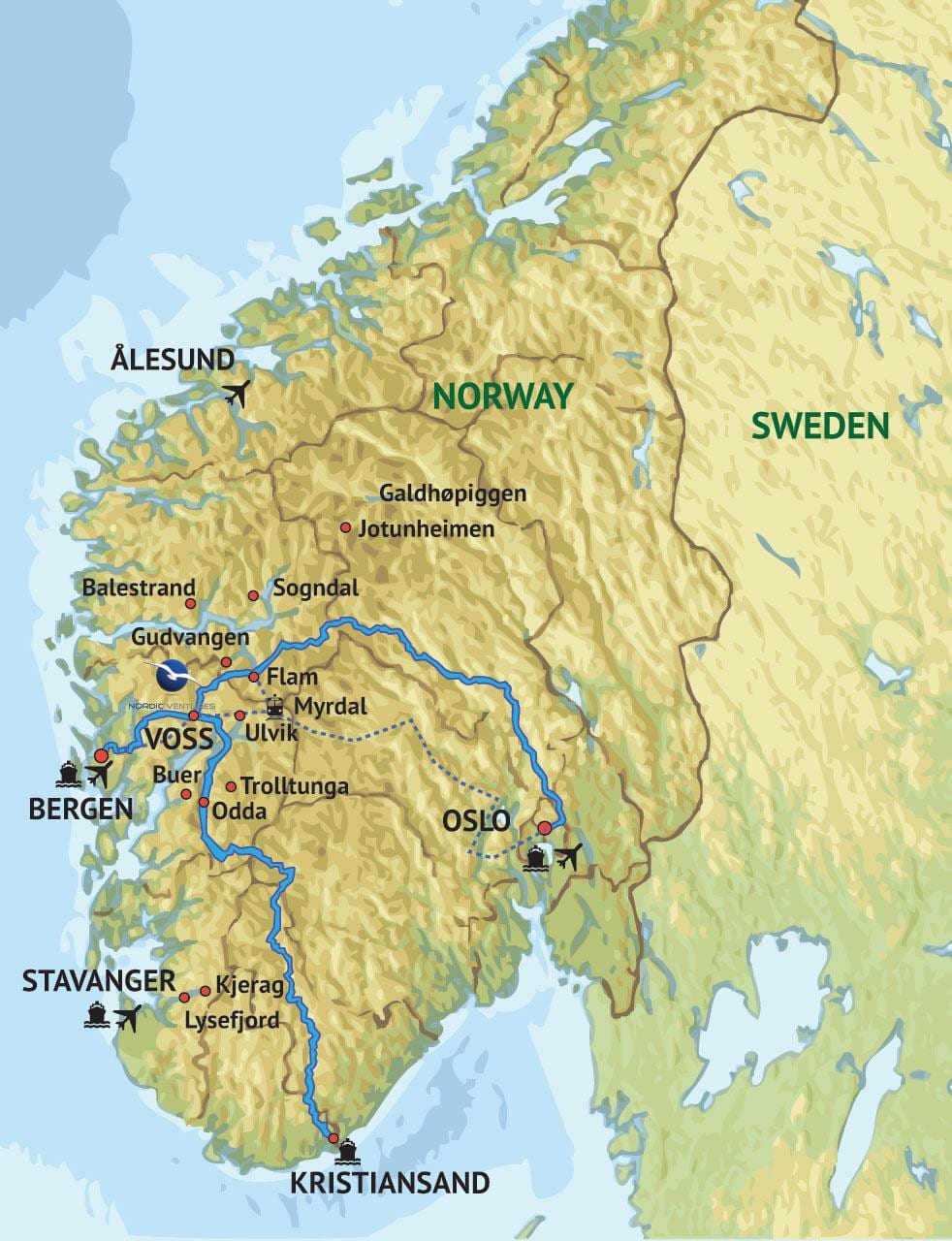 Mapa mendebaldeko Norvegia