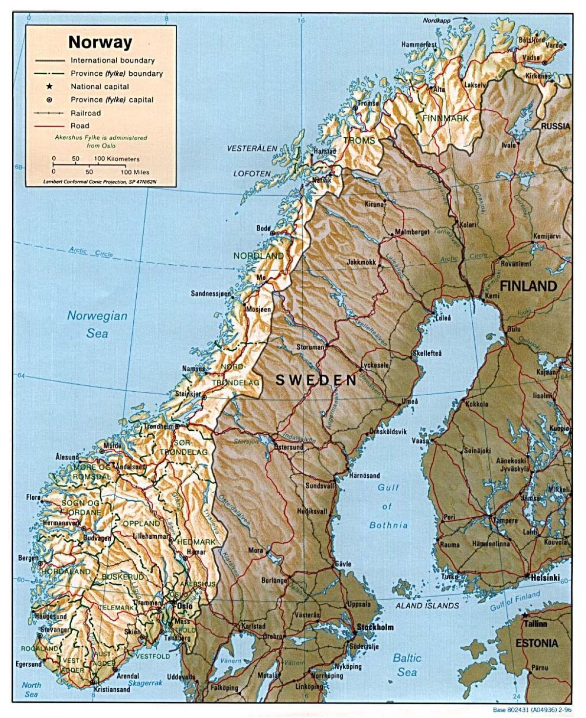 mapa zehatza Norvegia dituzten hiriak