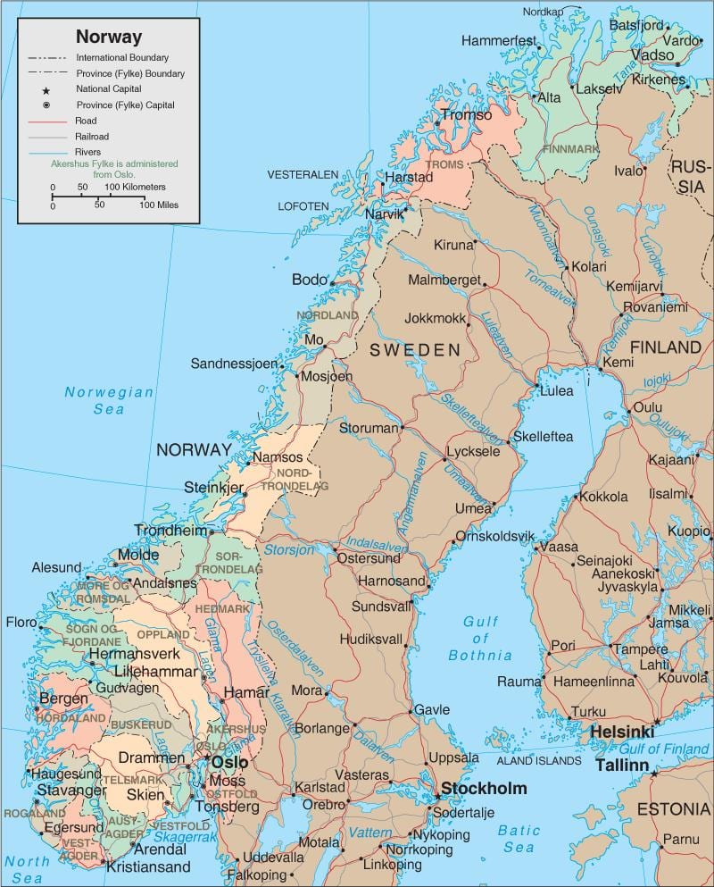 Norvegia probintzien mapa