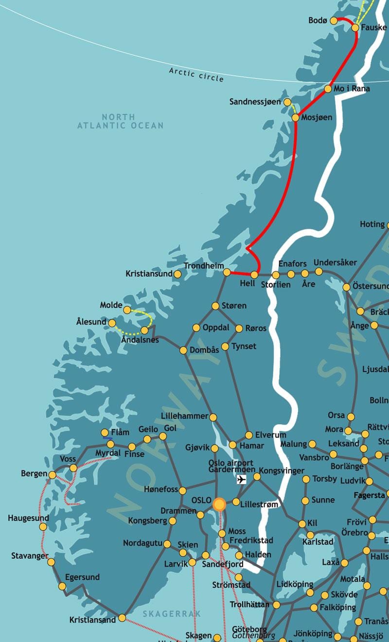 Mapa Norvegia iparraldeko tren