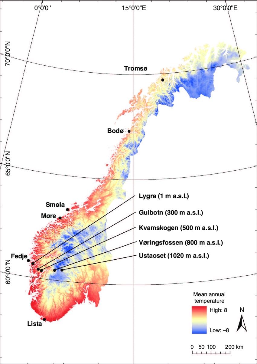 Norvegia tenperatura mapa