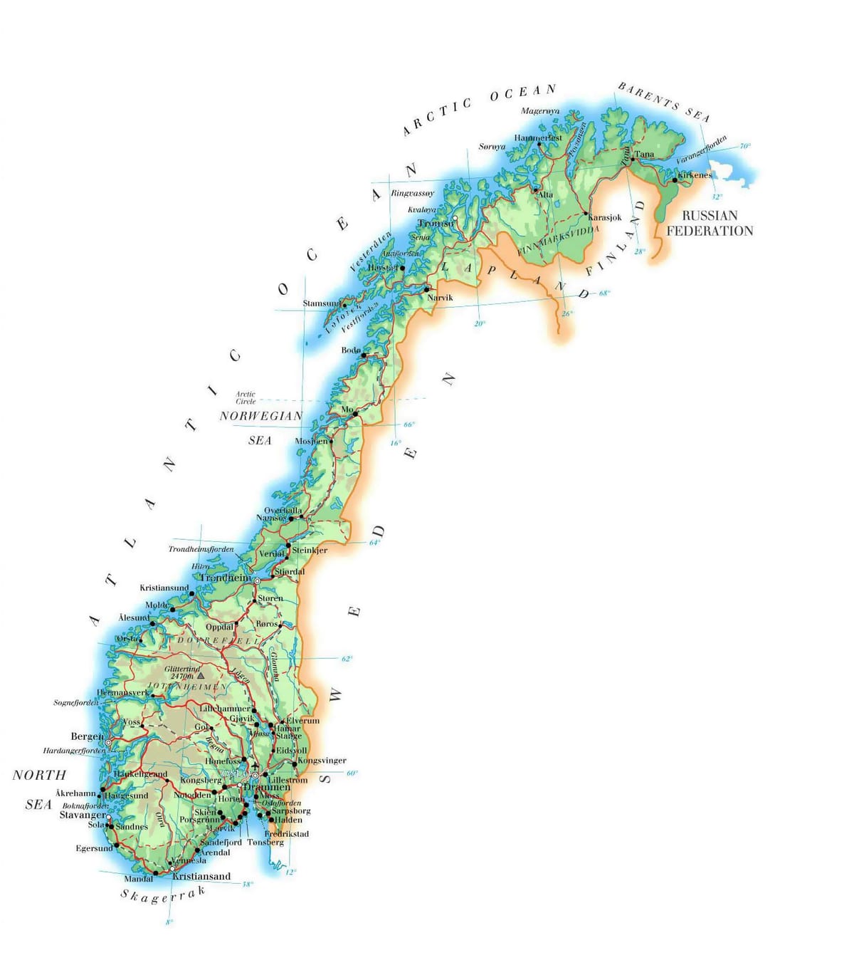 Mapa Norvegia kota