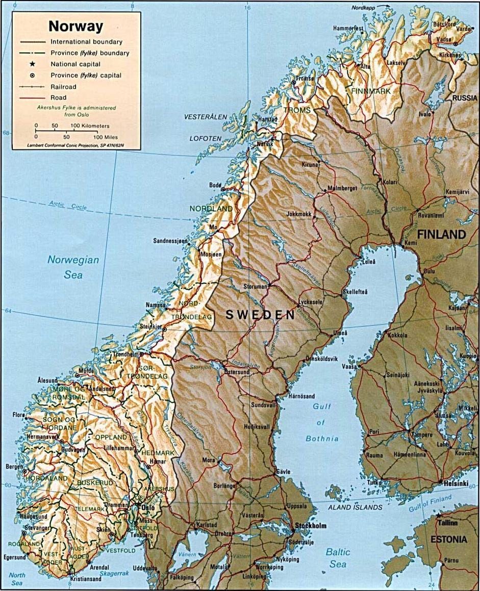 Mapa Norvegiako mendi
