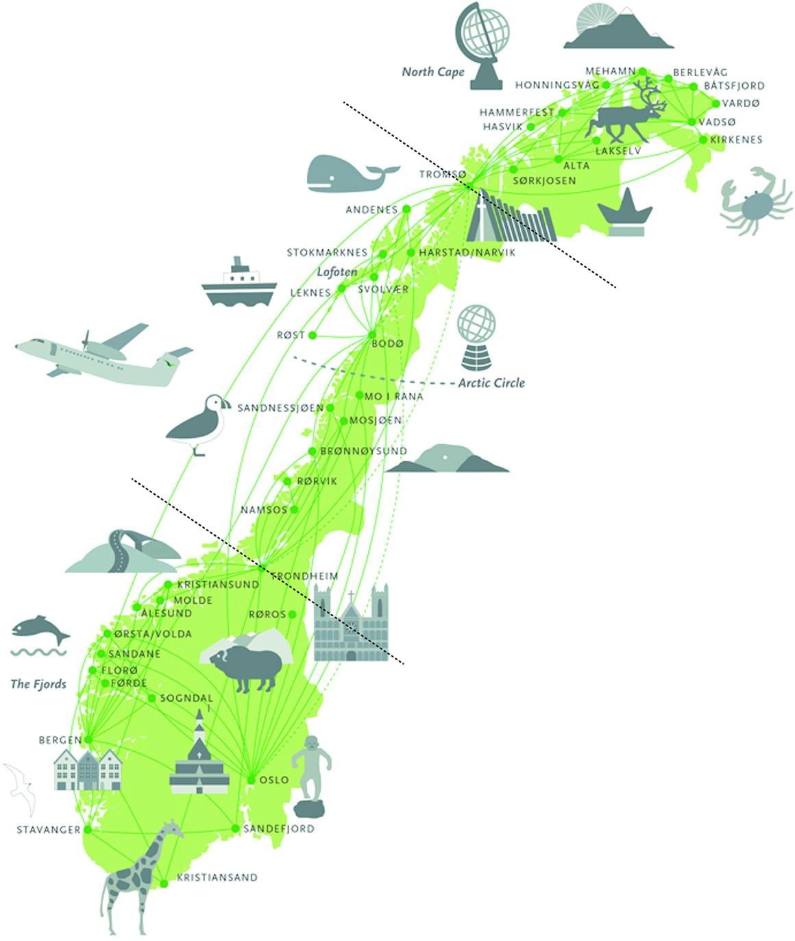 national turismo ibilbidea Norvegia mapa
