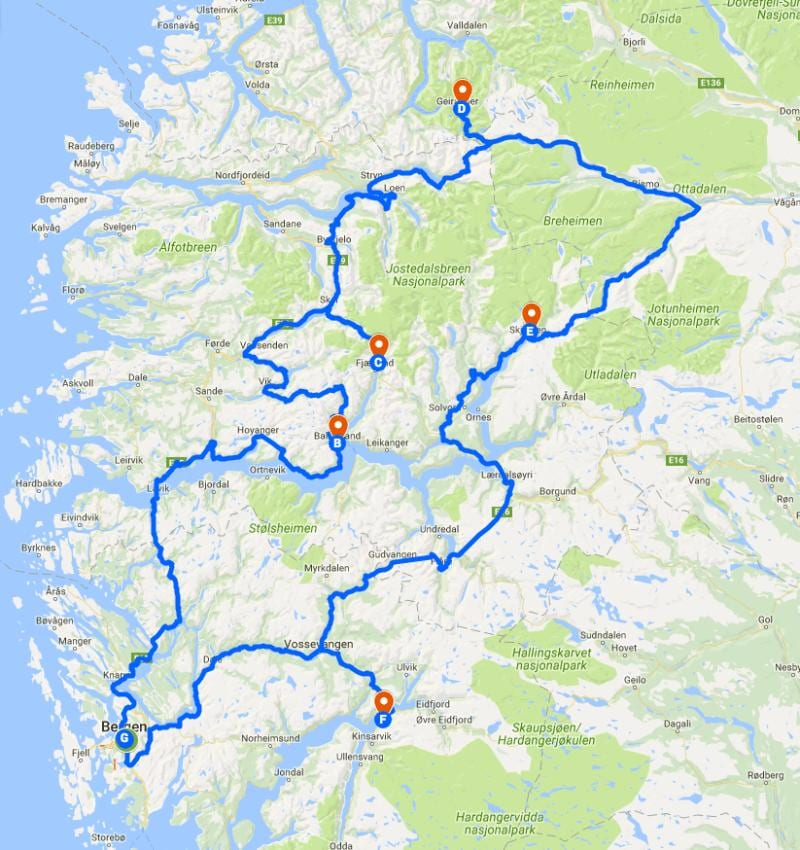 Norvegia glaziarra mapa