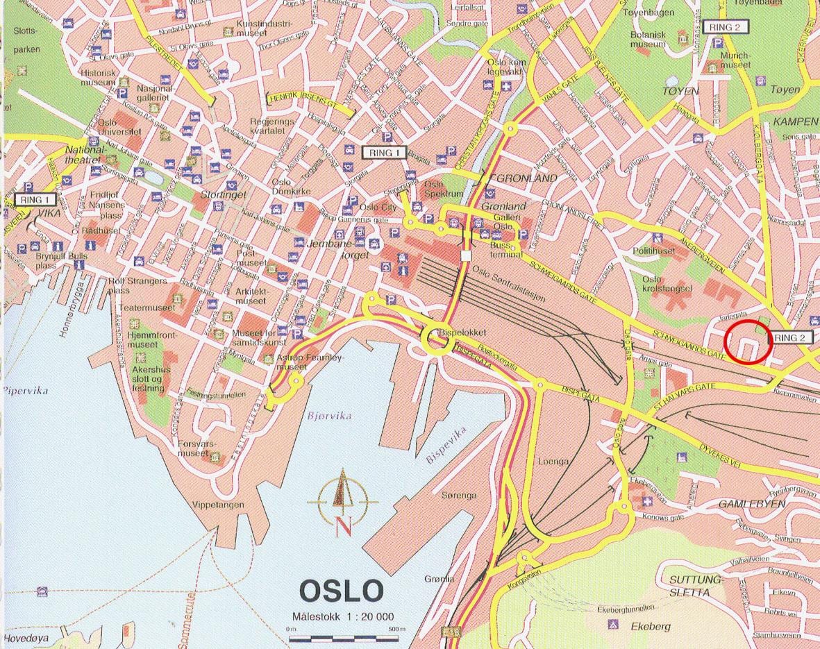 mapa oslo, Norvegia hiriaren erdigunean